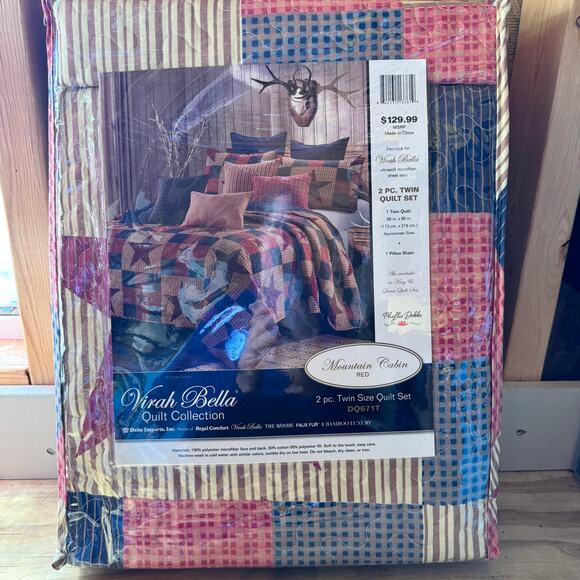 Virah Bella Mountain Cabin Quilt Collection Twin Quilt 1 Pillow Sham New - Picture 5 of 8